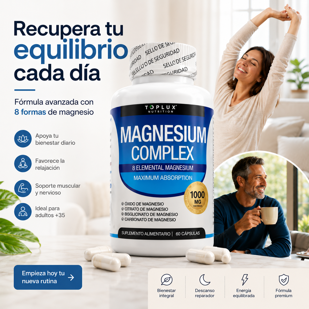 MAGNESIO COMPLEX 8 ELEMENTAL 1000 mg / Más energía, menos estrés y mejor descanso