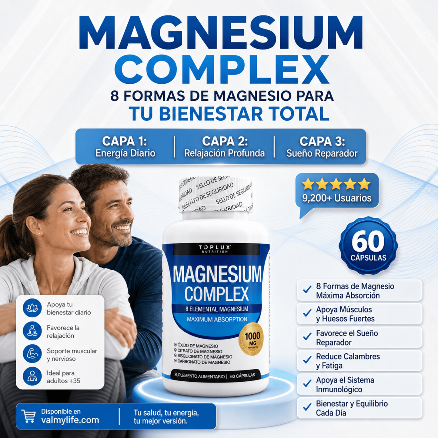 MAGNESIO COMPLEX 8 ELEMENTAL 1000 mg / Más energía, menos estrés y mejor descanso