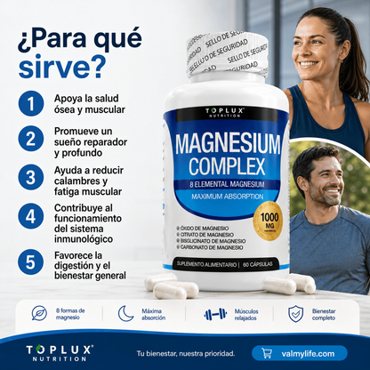 MAGNESIO COMPLEX 8 ELEMENTAL 1000 mg / Más energía, menos estrés y mejor descanso