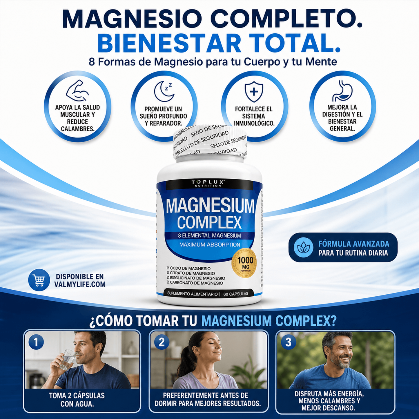 MAGNESIO COMPLEX 8 ELEMENTAL 1000 mg / Más energía, menos estrés y mejor descanso